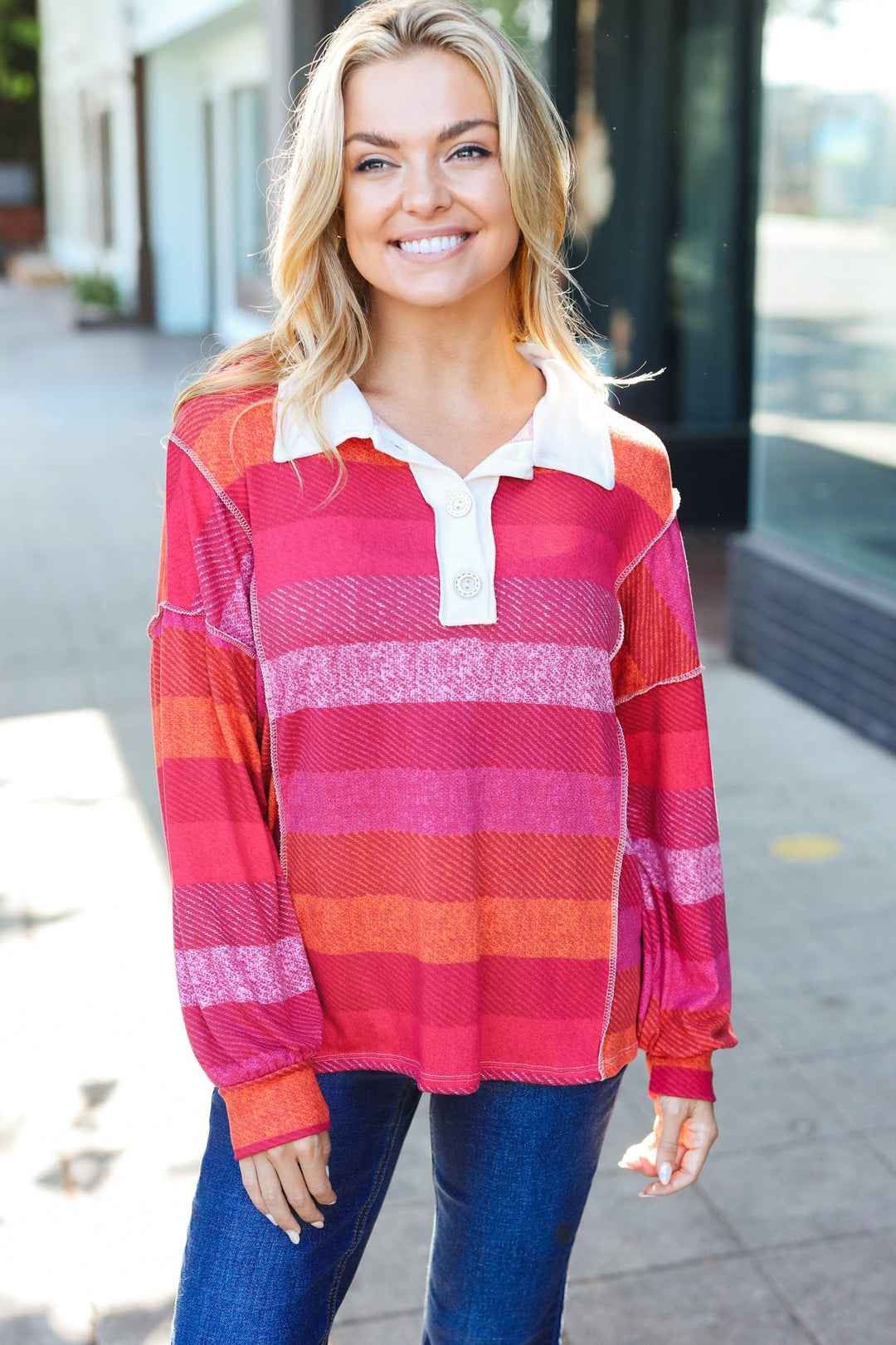 Cozy Trends - Striped Button-Down Top