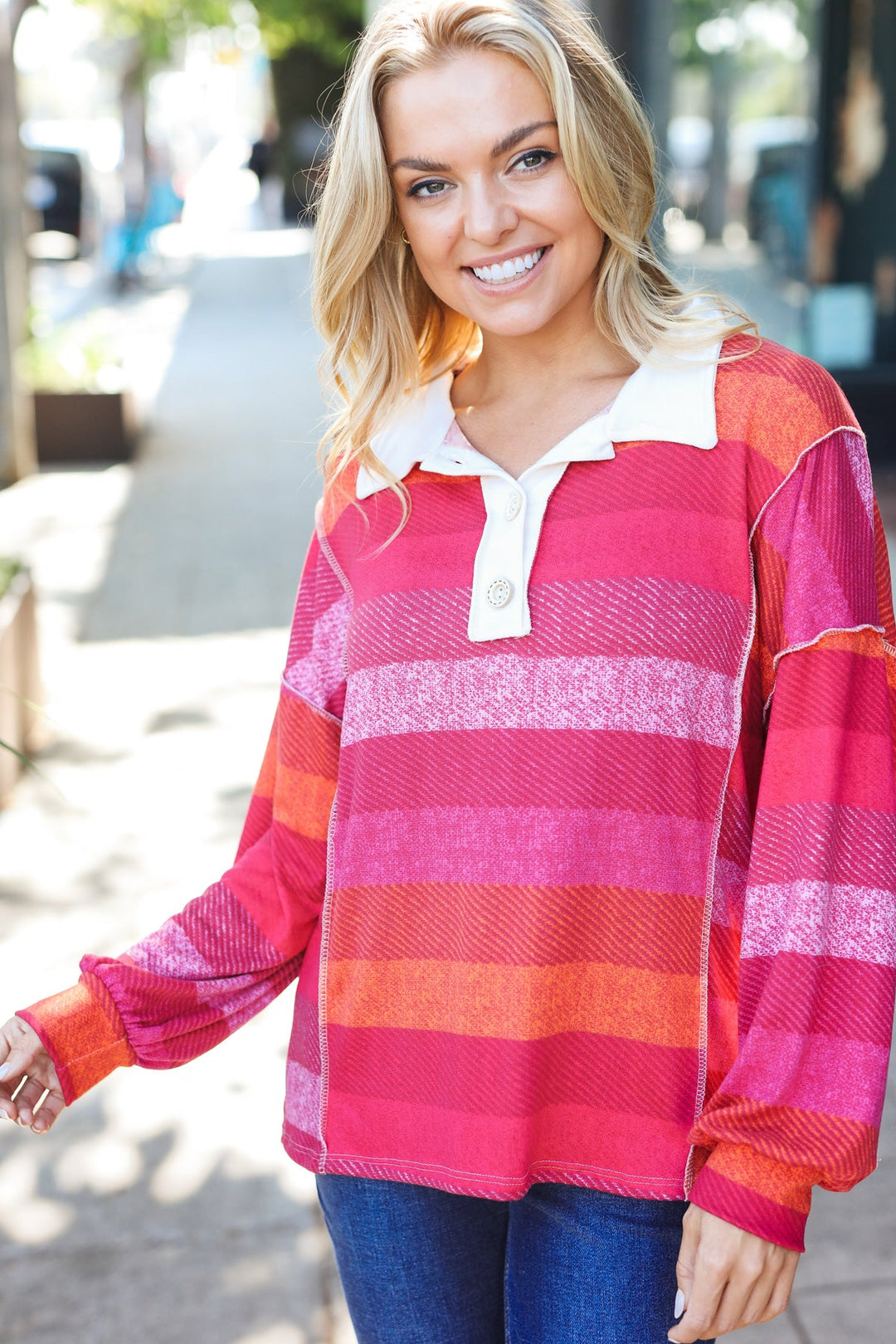 Cozy Trends - Striped Button-Down Top