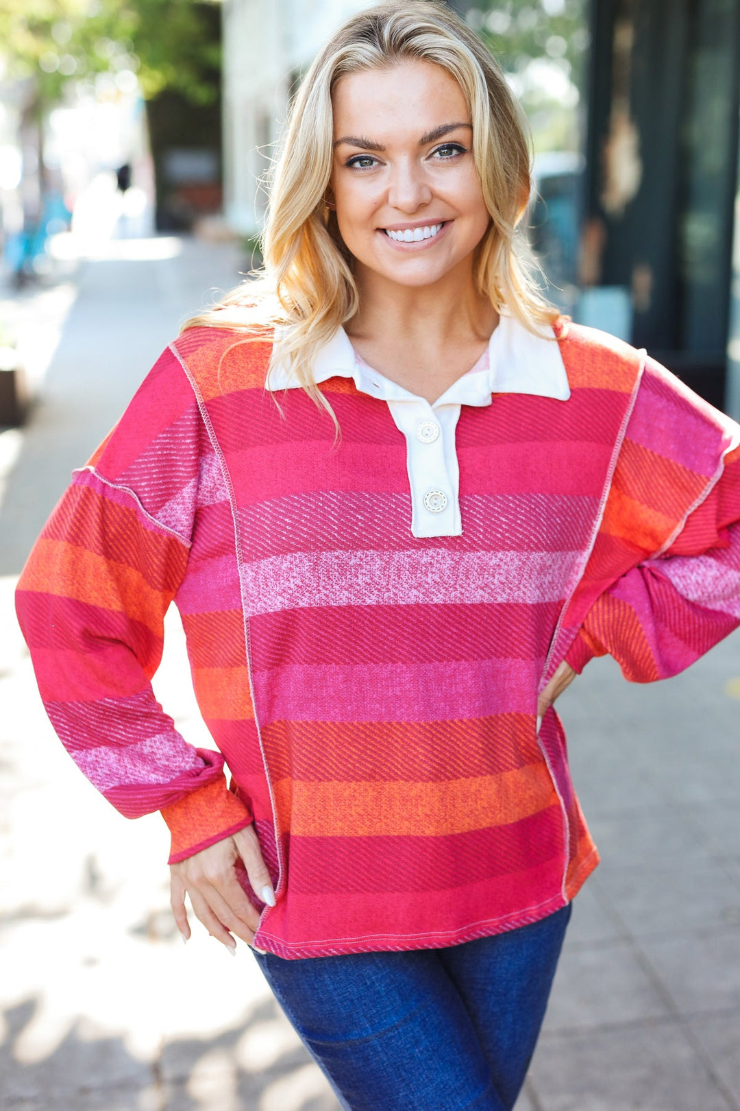 Cozy Trends - Striped Button-Down Top