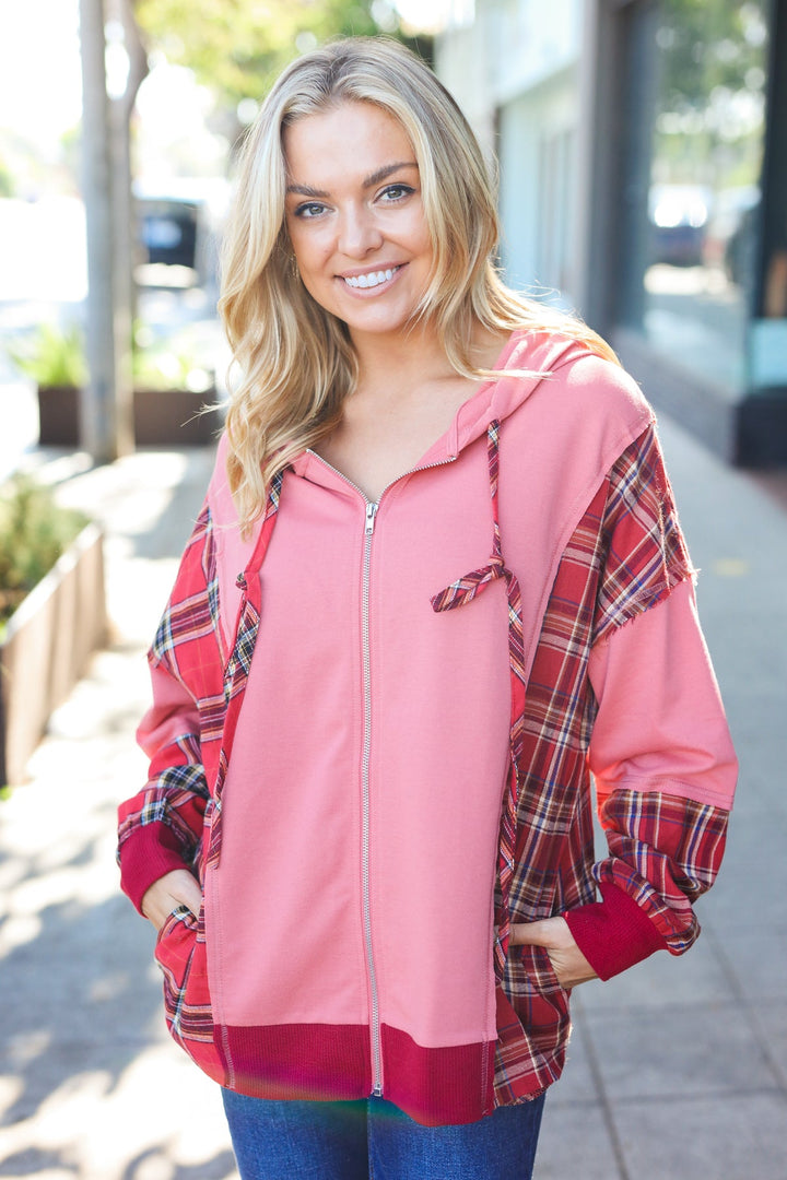 Loved And Adored - Plaid French Terry Hoodie Jacket