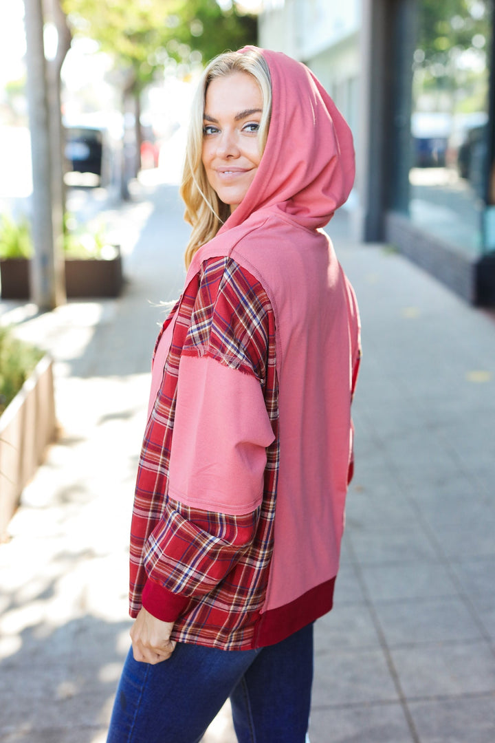 Loved And Adored - Plaid French Terry Hoodie Jacket