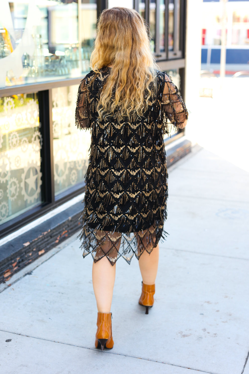 Lovely Nights - Diamond Pattern Sequin Fringe Dress