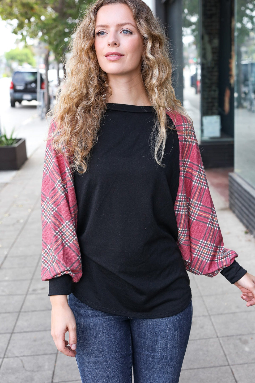 This Is Why - Burgundy Plaid Dolman Top