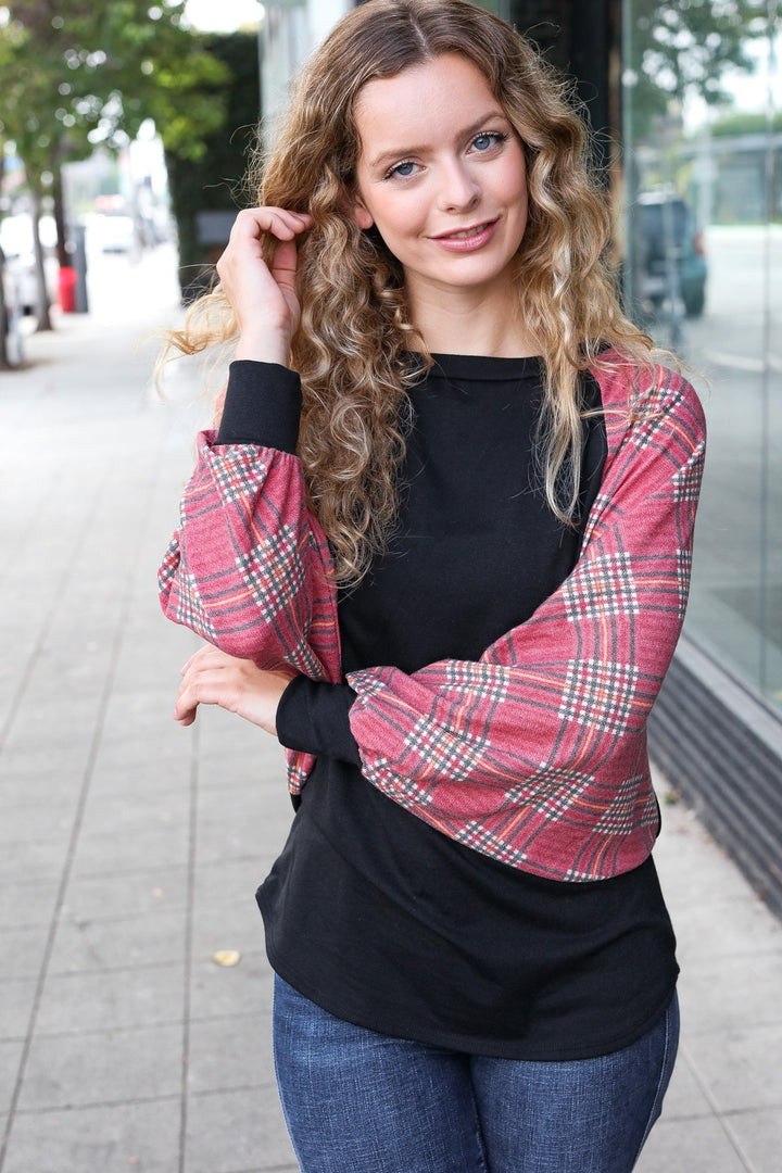 This Is Why - Burgundy Plaid Dolman Top