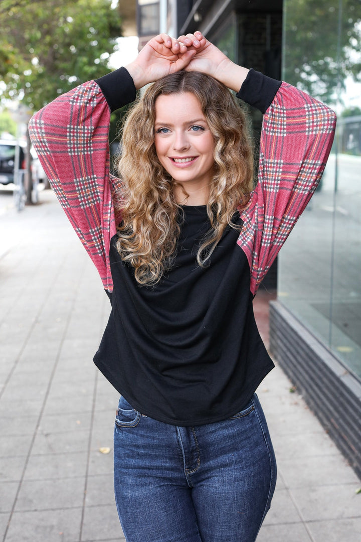 This Is Why - Burgundy Plaid Dolman Top