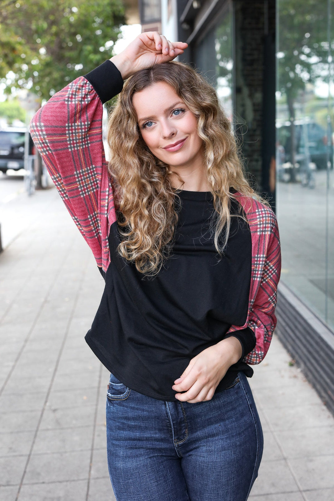 This Is Why - Burgundy Plaid Dolman Top