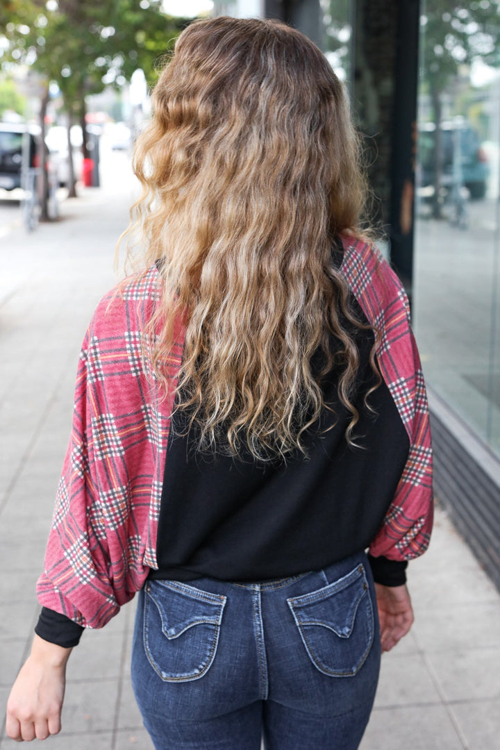 This Is Why - Burgundy Plaid Dolman Top