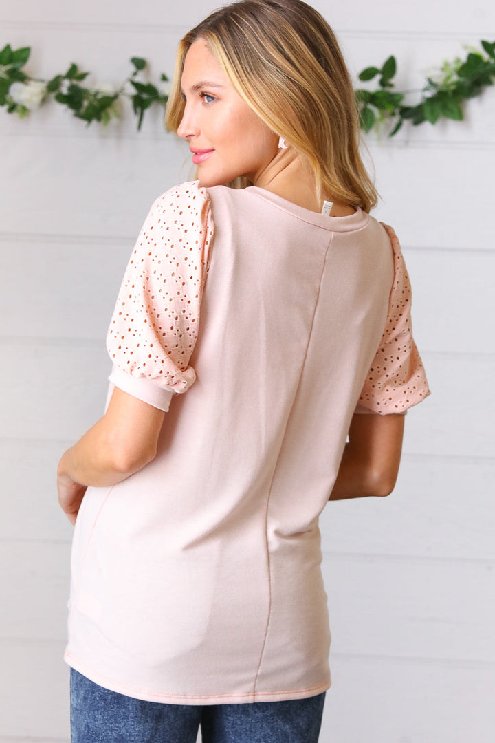 Creamsicle Eyelet Puff-Sleeve Top