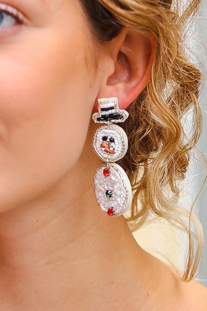 Snowman Beaded & Rhinestone Earrings