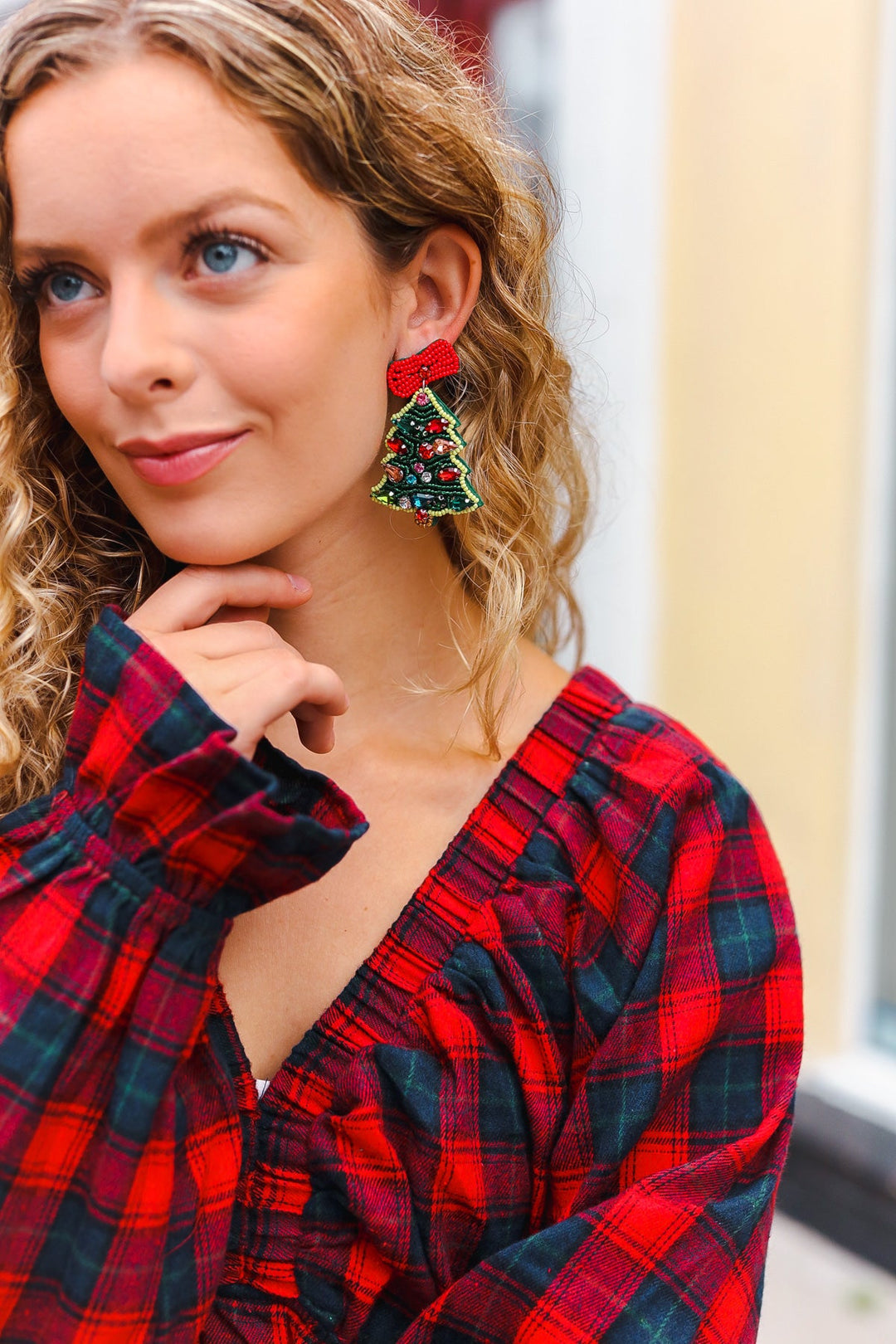 Christmas Tree Beaded & Rhinestone Earrings