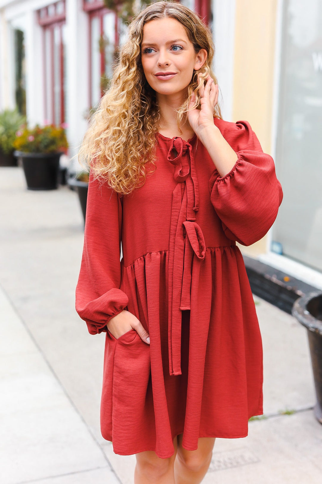 Feminine Details - Bow Tie Babydoll Dress