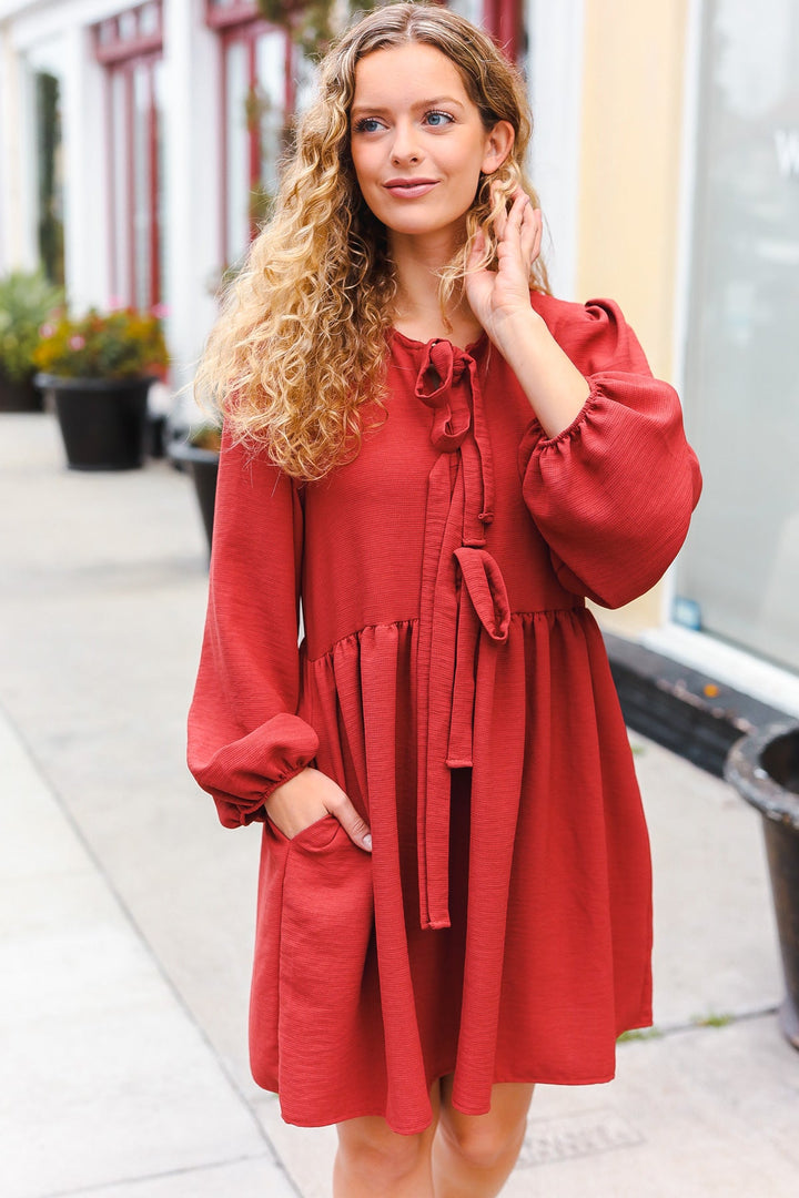 Feminine Details - Bow Tie Babydoll Dress