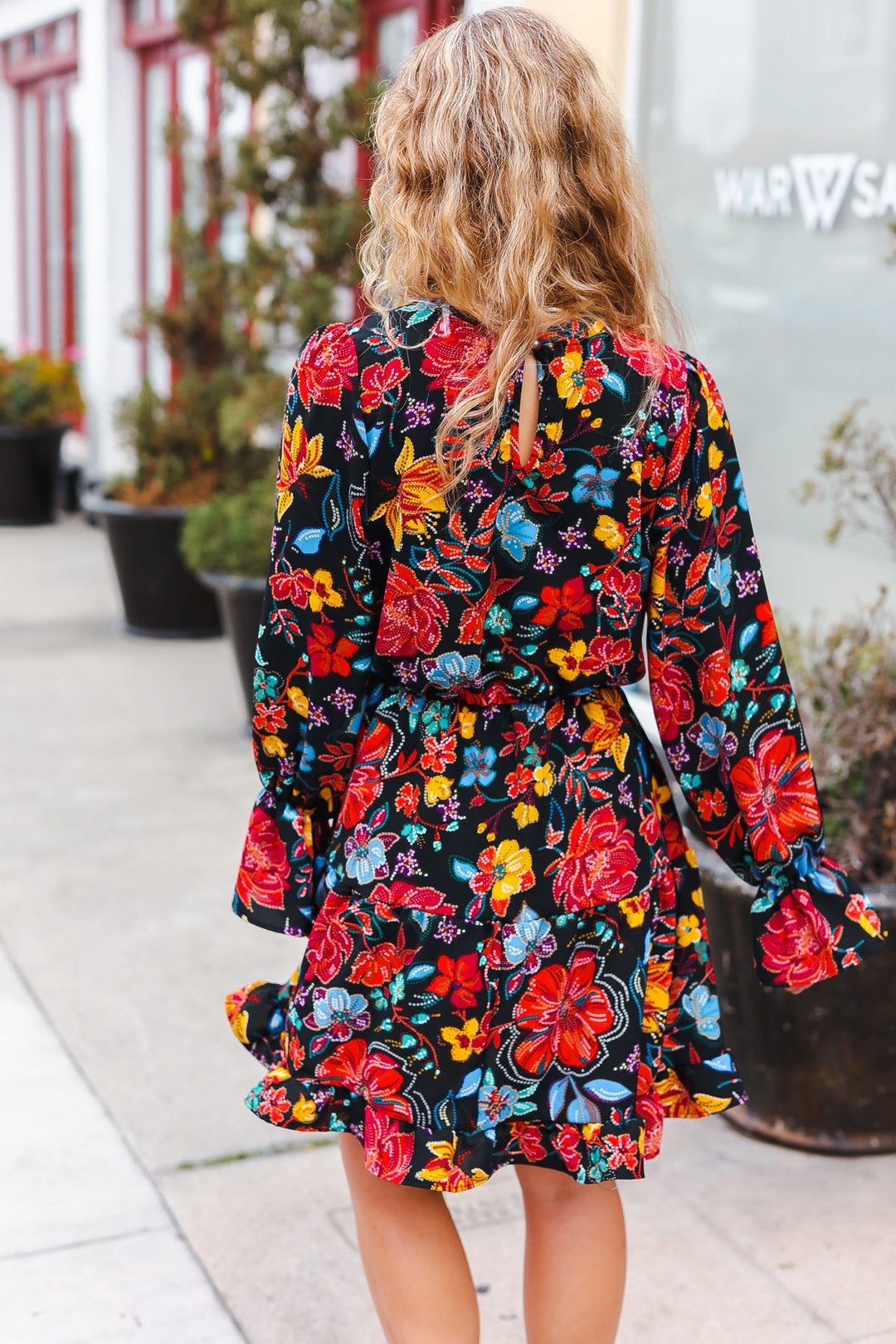 Feminine Flair - Floral Faux Sequin Print Dress