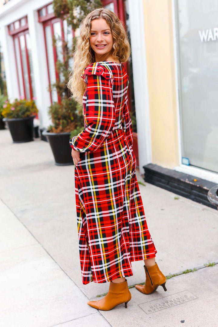 Red Plaid Fit & Flare Midi Dress