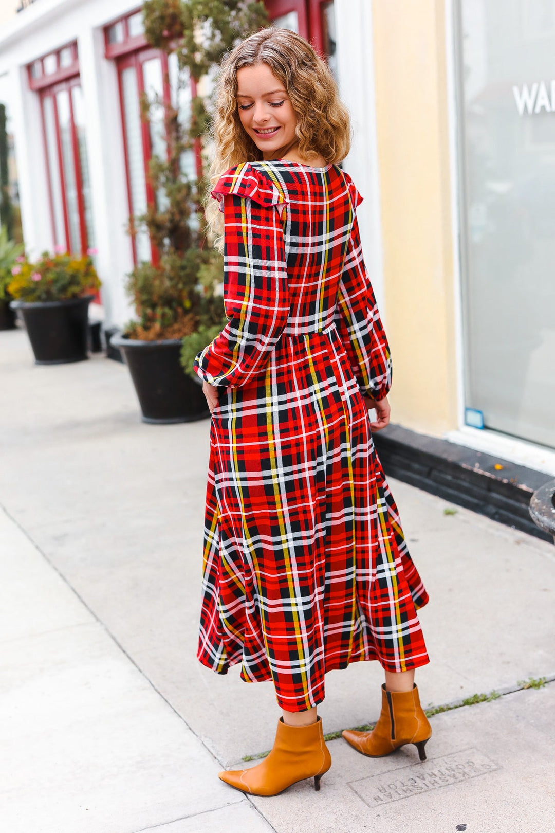 Red Plaid Fit & Flare Midi Dress