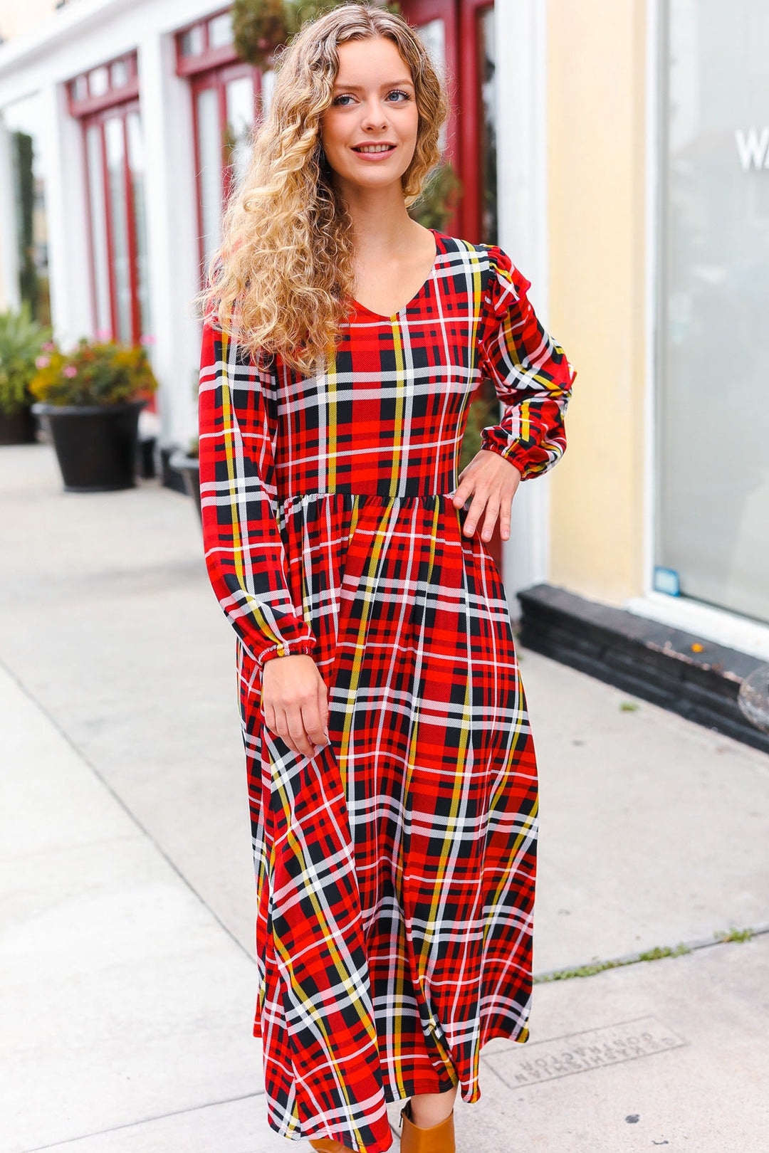 Red Plaid Fit & Flare Midi Dress