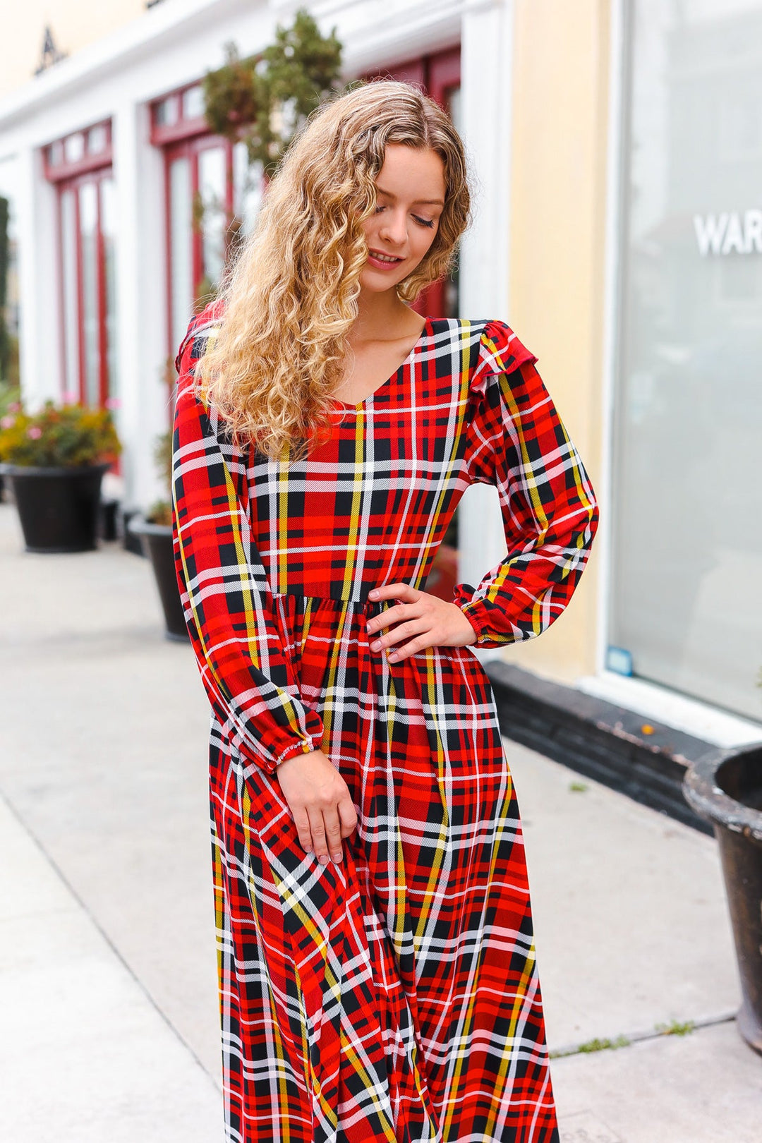 Red Plaid Fit & Flare Midi Dress