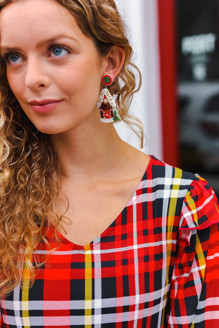 Gingerbread House Beaded Earrings