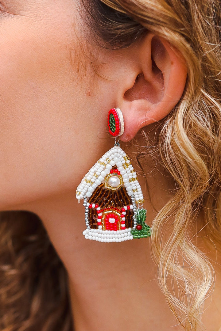 Gingerbread House Beaded Earrings