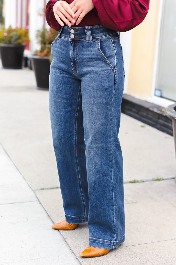 High-Rise Crisscross Detail Wide-Leg Jeans