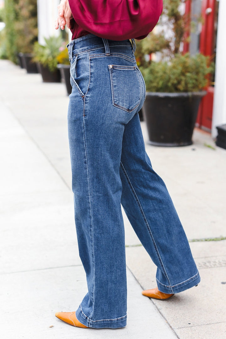 High-Rise Crisscross Detail Wide-Leg Jeans