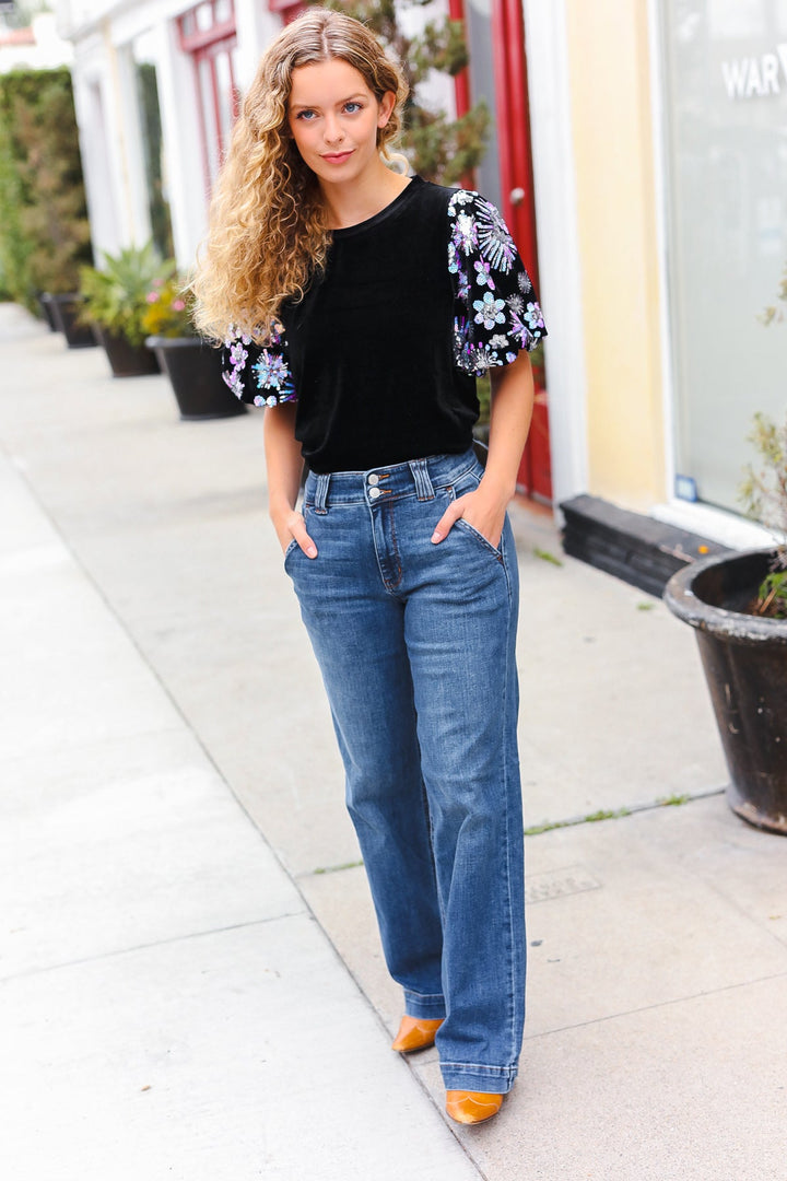 All That Glam - Floral Sequin Velvet Top