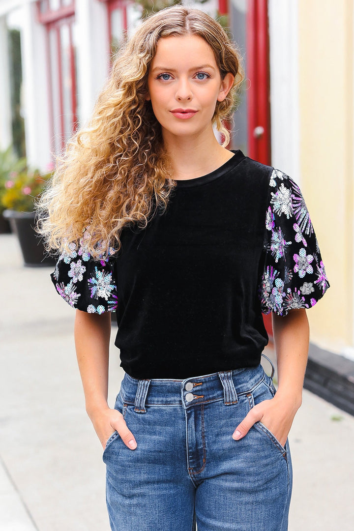 All That Glam - Floral Sequin Velvet Top