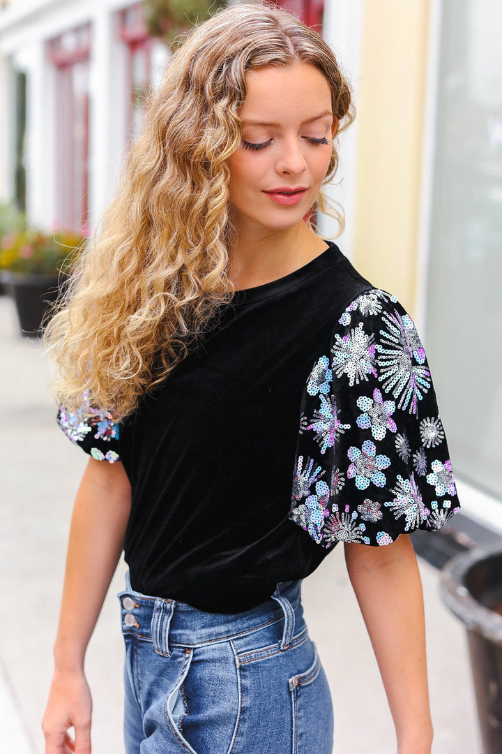 All That Glam - Floral Sequin Velvet Top