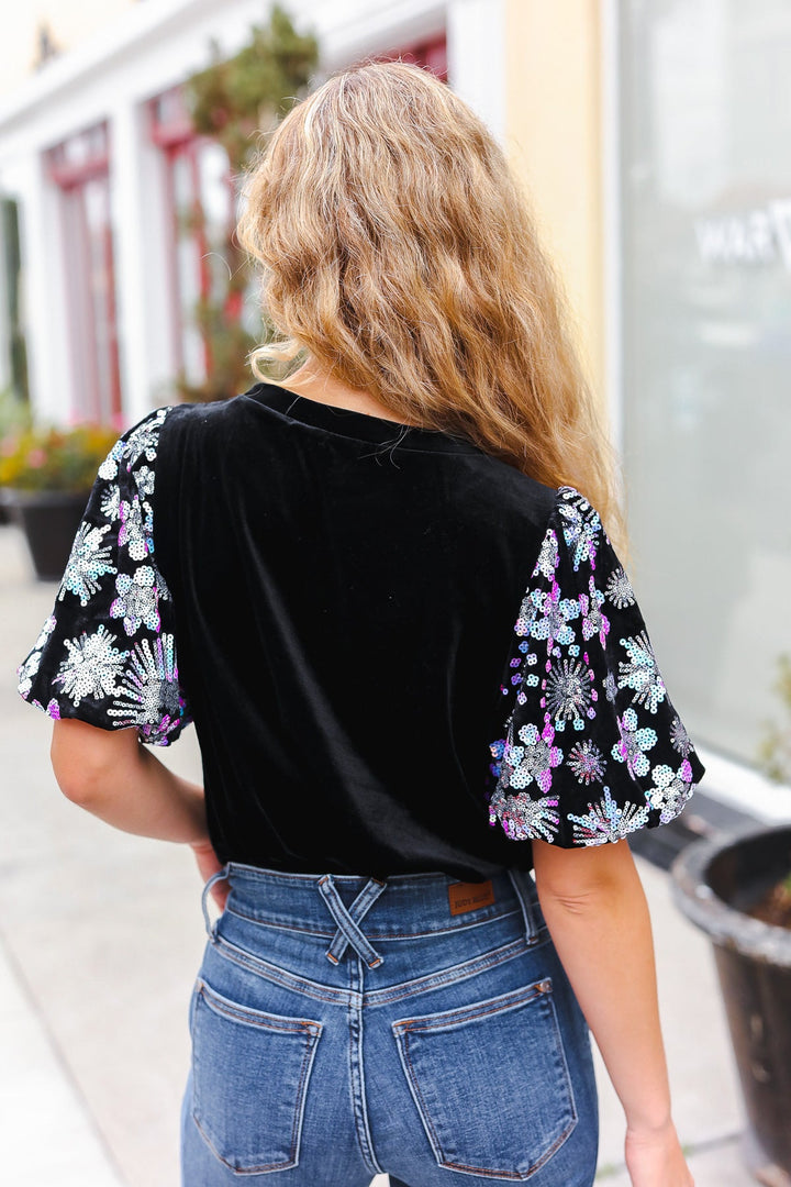 All That Glam - Floral Sequin Velvet Top