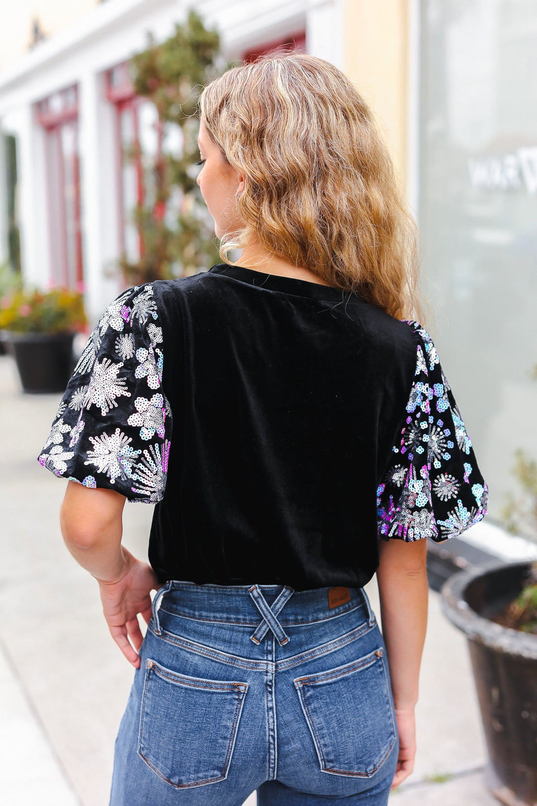 All That Glam - Floral Sequin Velvet Top