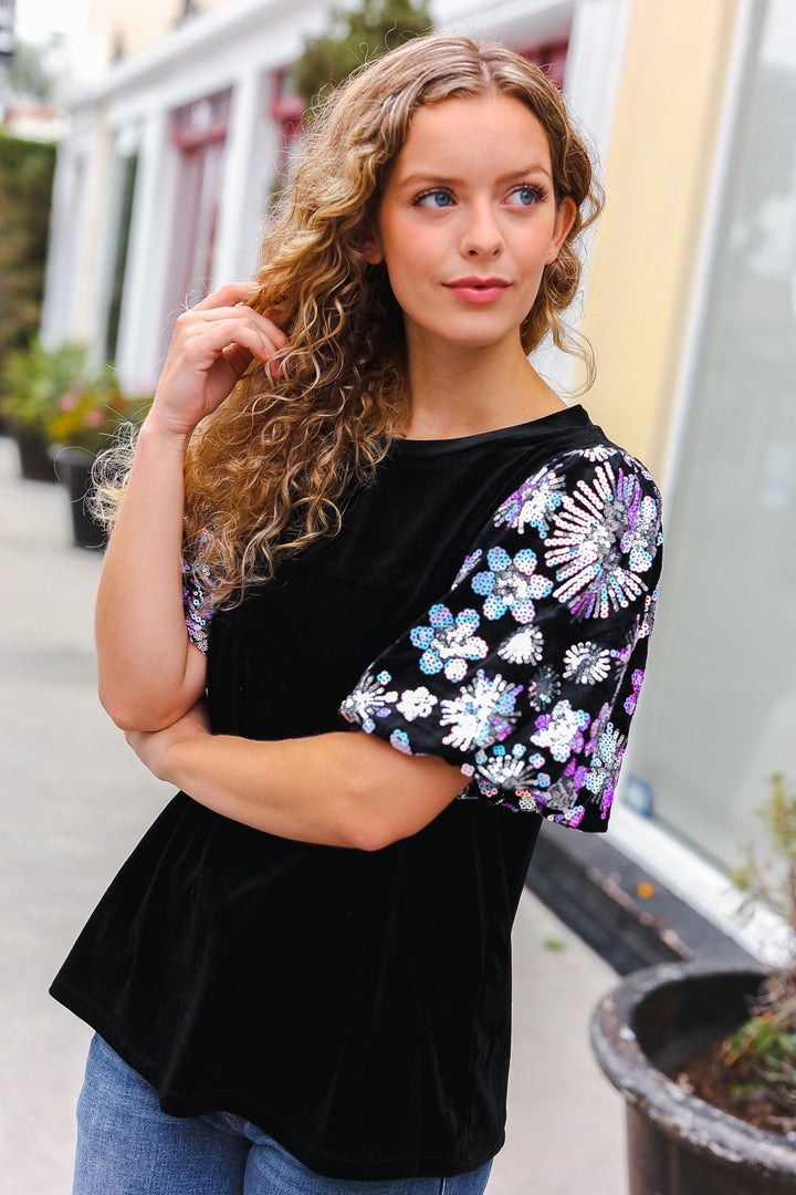 All That Glam - Floral Sequin Velvet Top