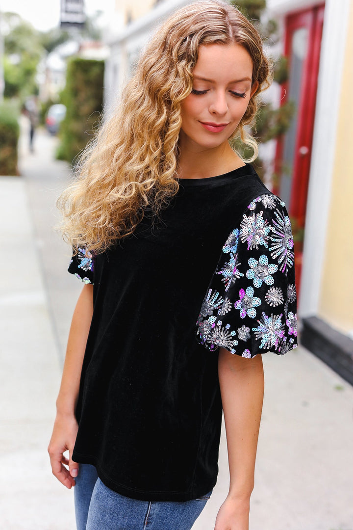 All That Glam - Floral Sequin Velvet Top