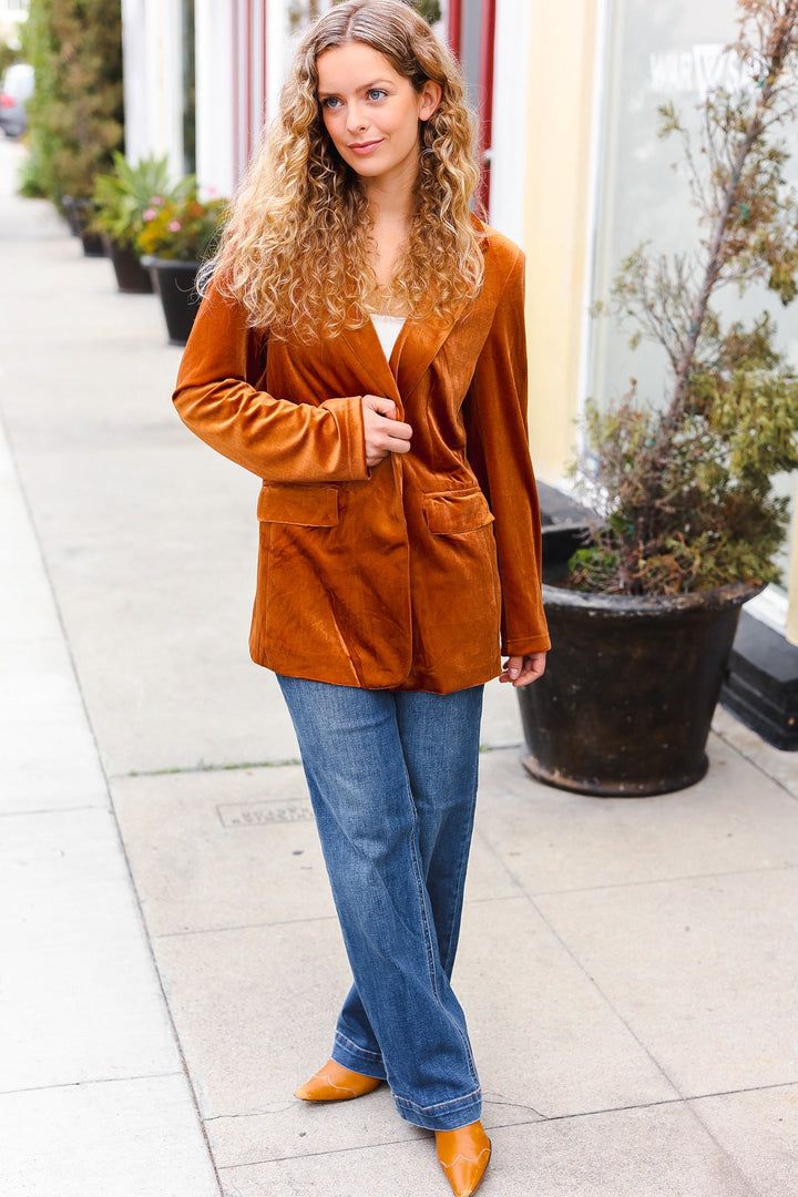 Holiday Ready - Rust Velvet Blazer