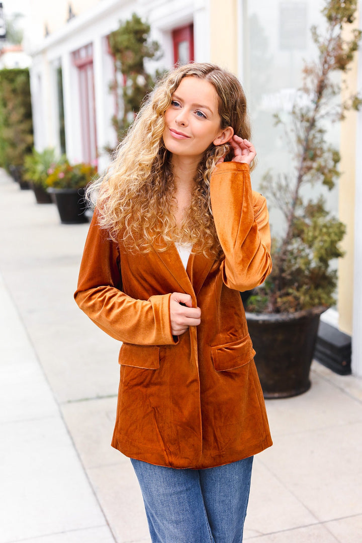 Holiday Ready - Rust Velvet Blazer