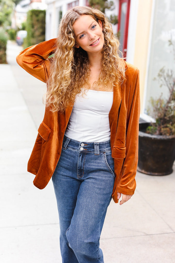 Holiday Ready - Rust Velvet Blazer