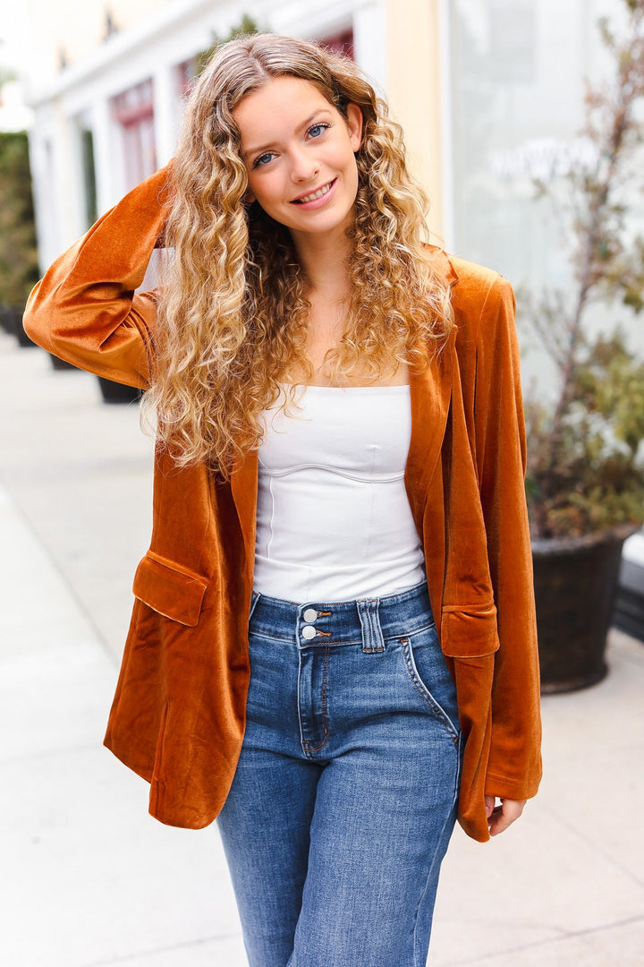 Holiday Ready - Rust Velvet Blazer