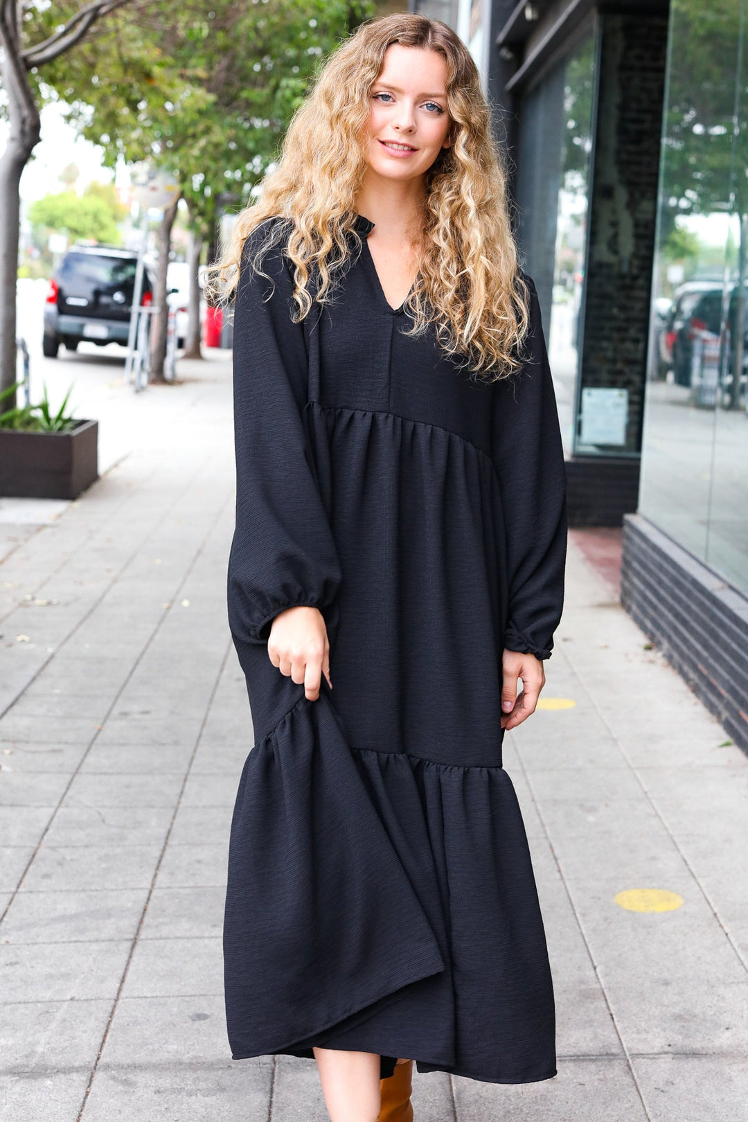 Main Attraction Tiered Maxi Dress - Black