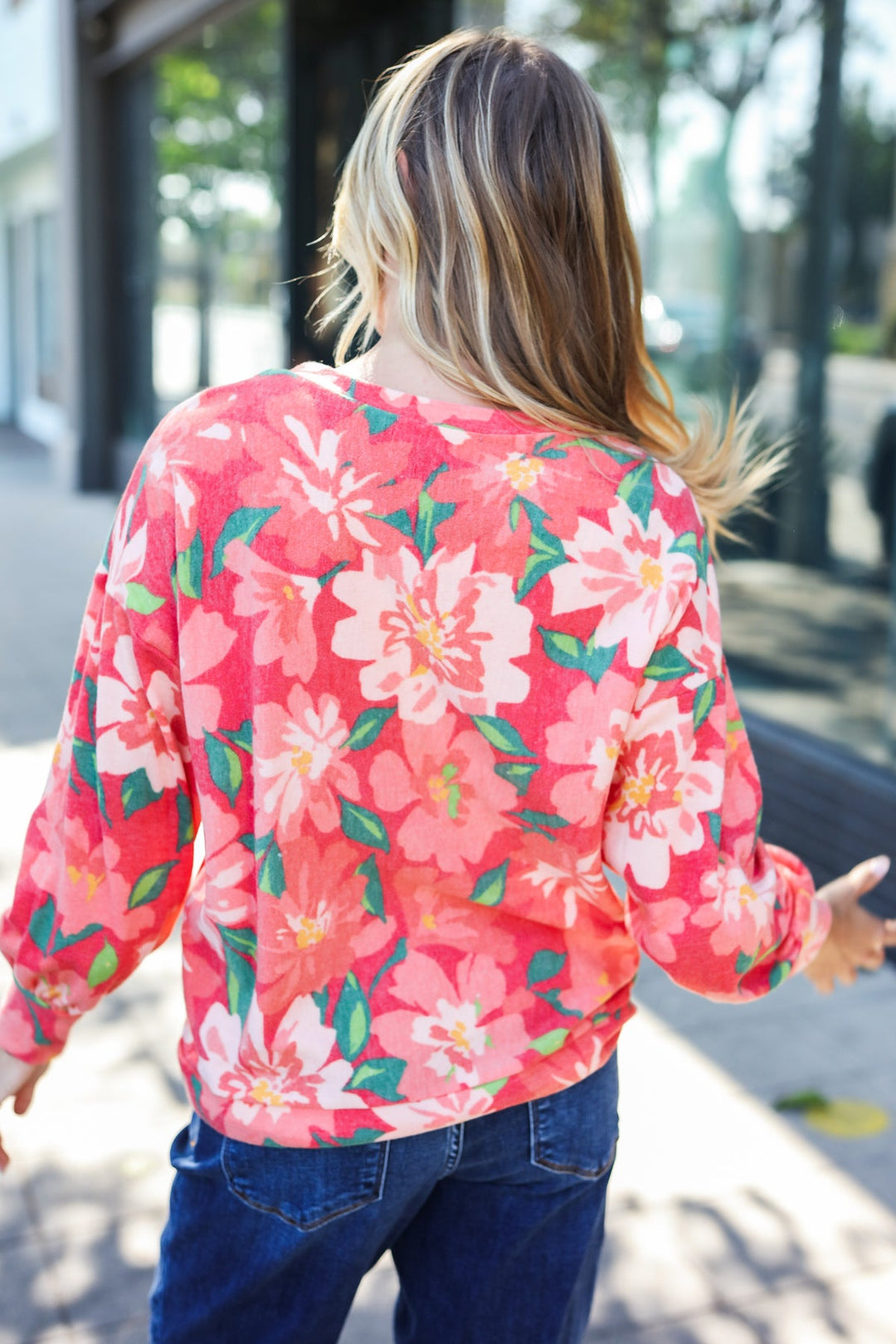 Boldly You - Soft Floral Sweater Top - Red