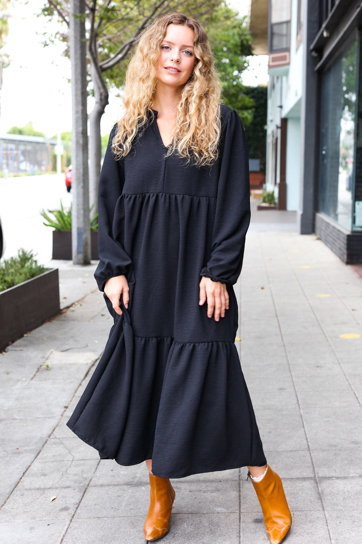 Main Attraction Tiered Maxi Dress - Black