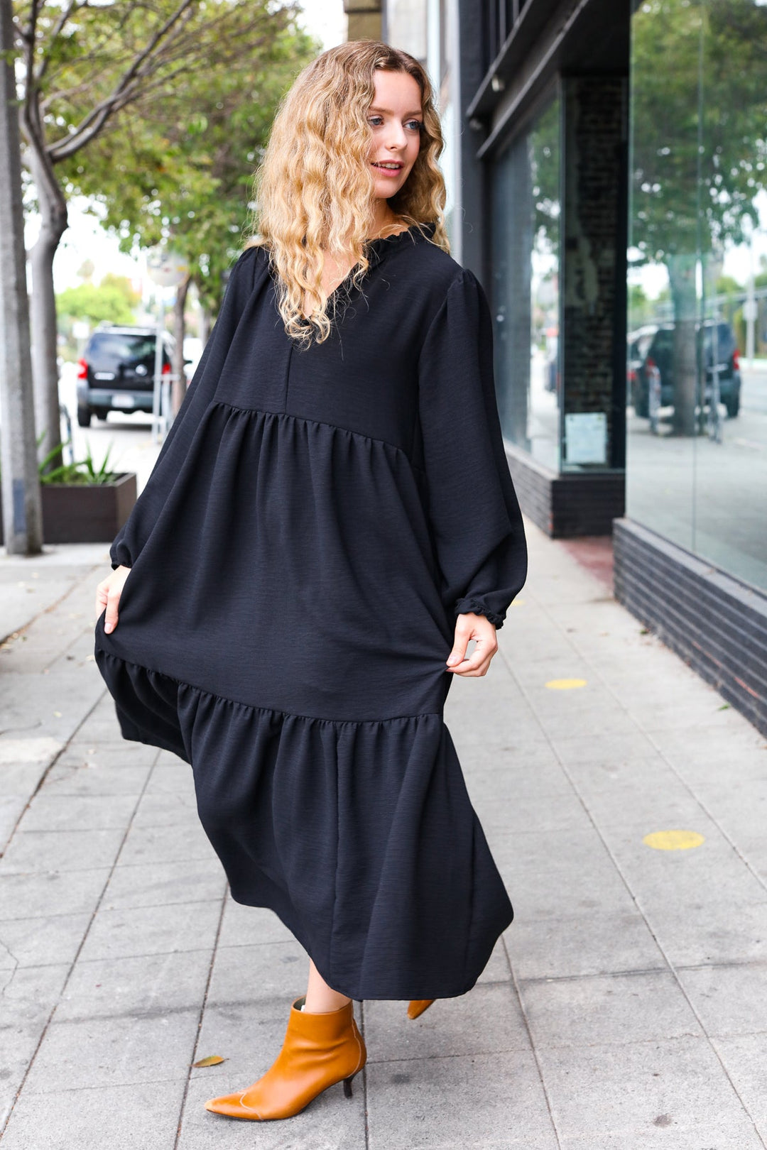 Main Attraction Tiered Maxi Dress - Black