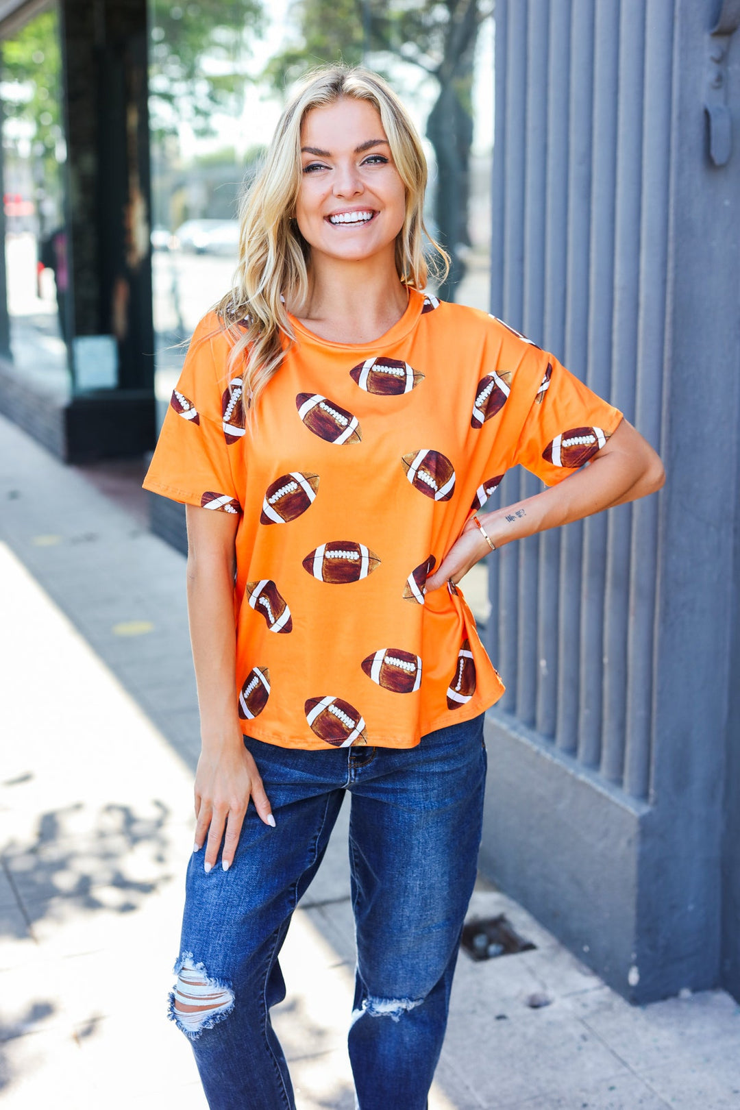 Ready For The Game - Football-Print Top - Orange