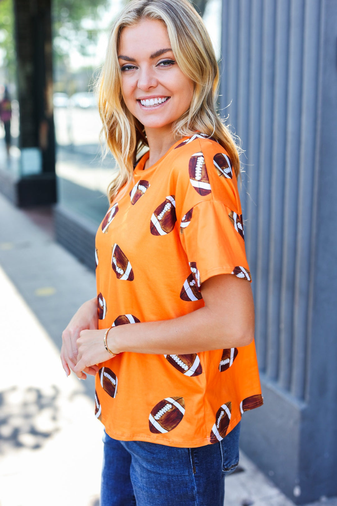 Ready For The Game - Football-Print Top - Orange