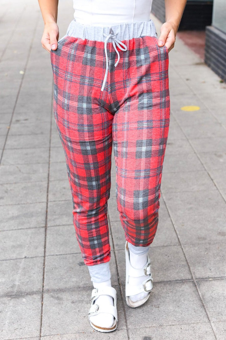 Comfy Plaid Drawstring Jogger Sweatpants