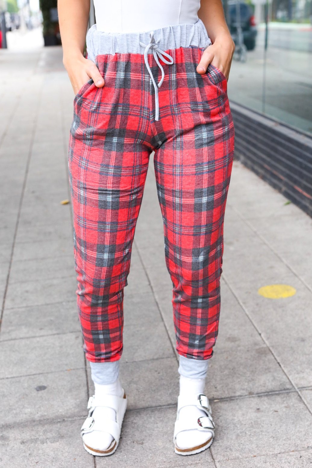 Comfy Plaid Drawstring Jogger Sweatpants