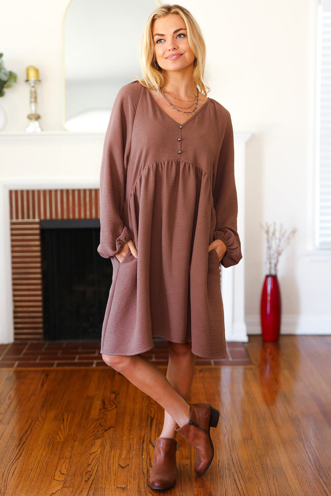 All The Joys Babydoll Dress - Mocha