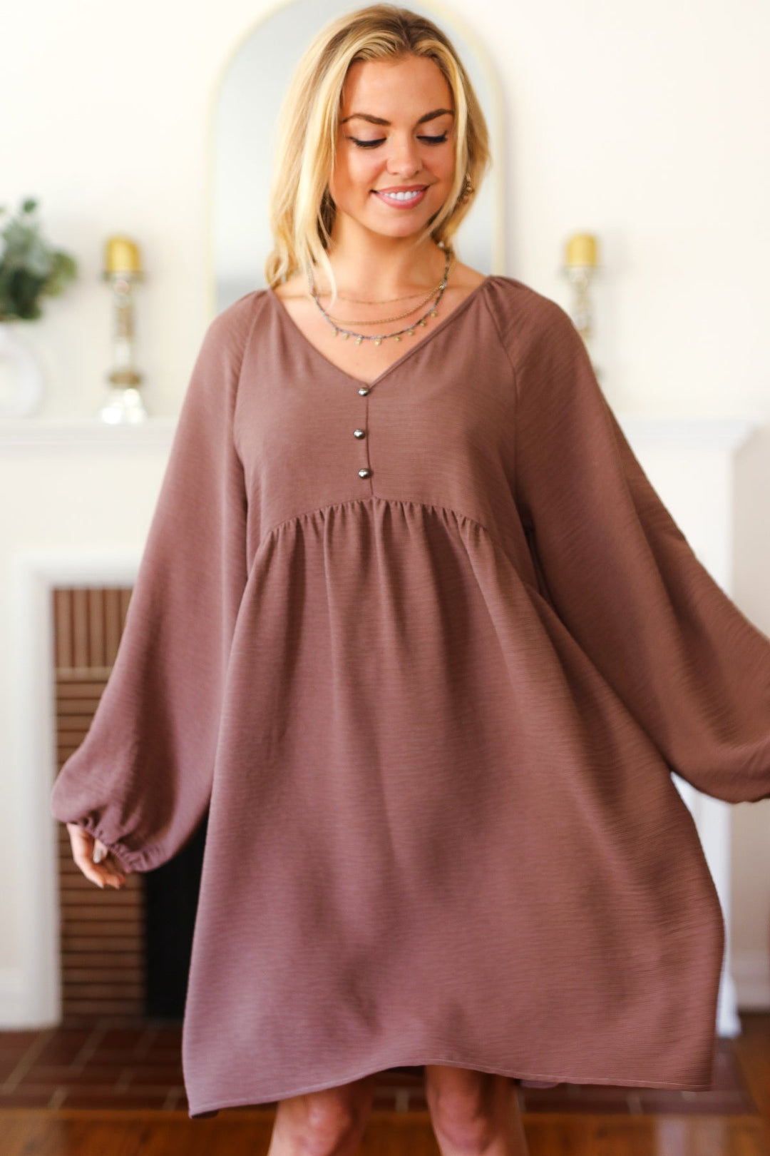 All The Joys Babydoll Dress - Mocha