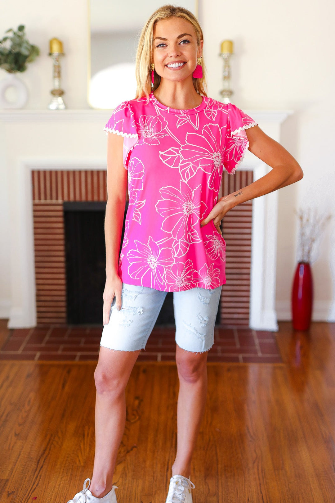 Feeling Playful Flutter-Sleeve Top - Fuchsia