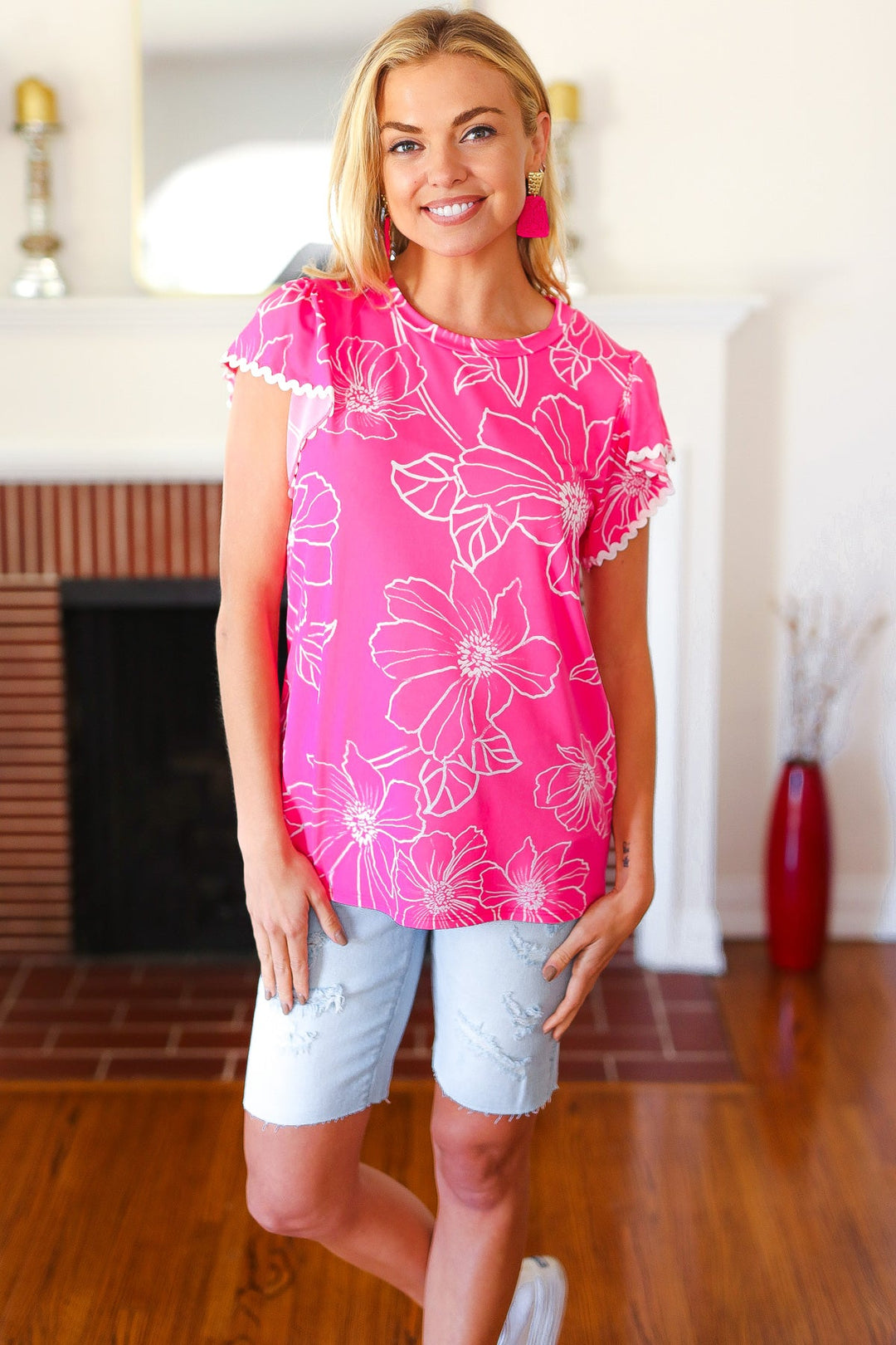 Feeling Playful Flutter-Sleeve Top - Fuchsia