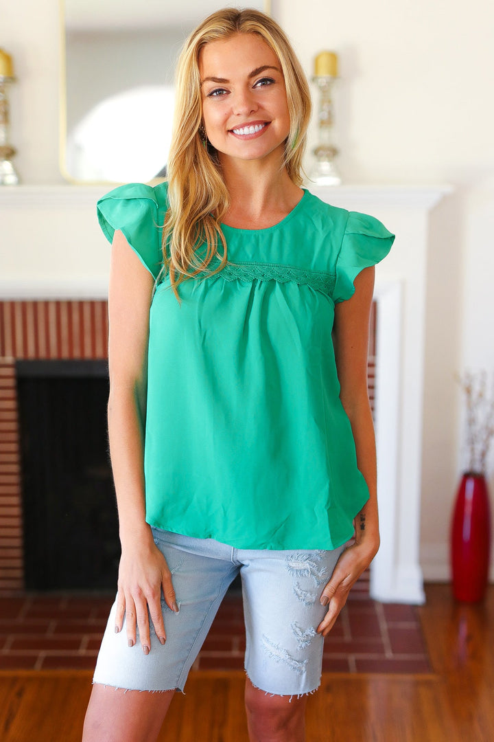 Feel The Joy Scallop-Lace Top - Green