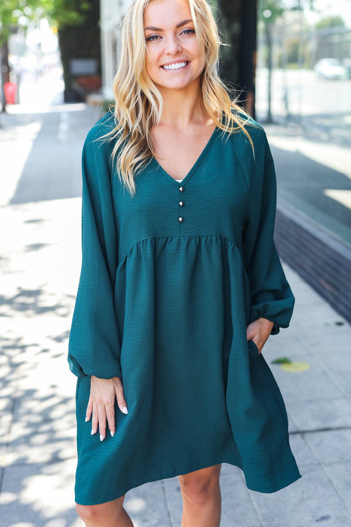 [FINAL SALE] All The Joys Babydoll Dress - Hunter Green